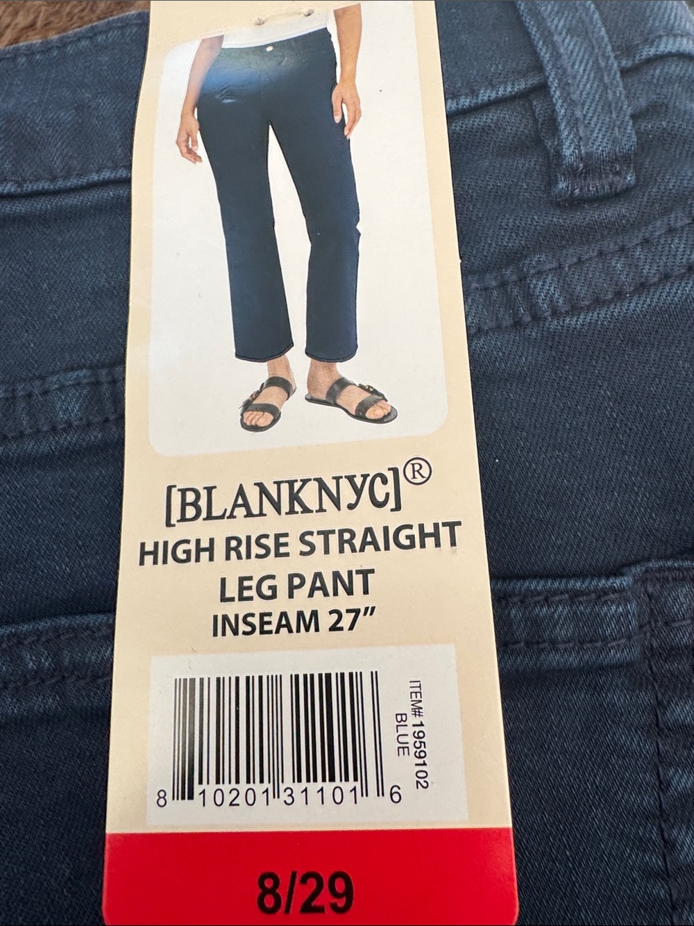 Blank NYC High-Rise Straight Leg Jeans in Dark Blue and tan 2 jeans